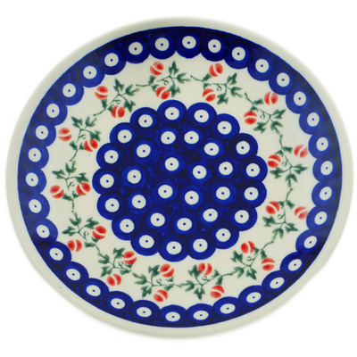 Polish Pottery Plate 7&quot; Peachy Peacock