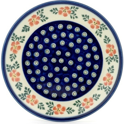 Polish Pottery Plate 7&quot; Poinsetia Peacock