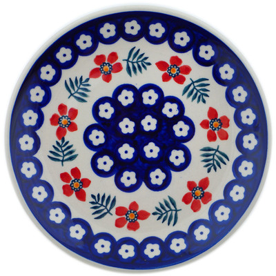 Polish Pottery Plate 7&quot; Poppies And Ferns