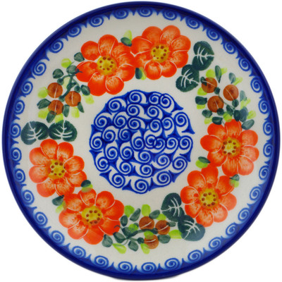 Polish Pottery Plate 7&quot; Red Blossom