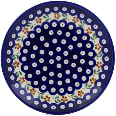 Polish Pottery Plate 7&quot; Red Daisy Peacock