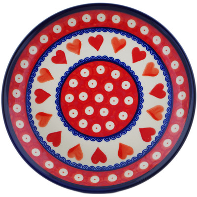 Polish Pottery Plate 7&quot; Red Eyes With Hearts UNIKAT