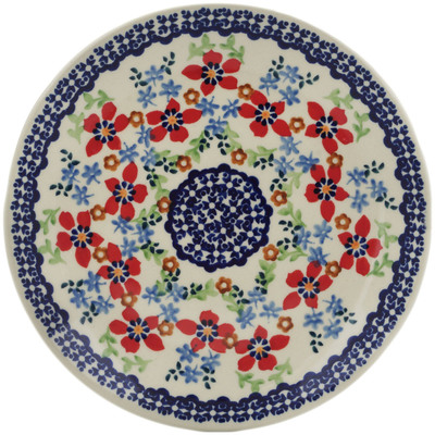Polish Pottery Plate 7&quot; Red Flower Meadow
