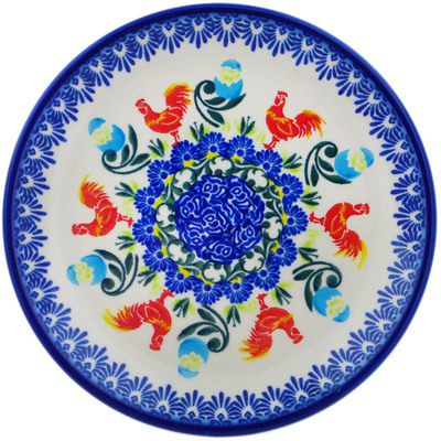 Polish Pottery Plate 7&quot; Rising Roosters UNIKAT