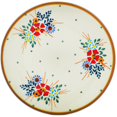 Polish Pottery Plate 7&quot; Rustic Field Flowers Red