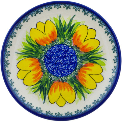 Polish Pottery Plate 7&quot; Spring Yellow Tulip UNIKAT