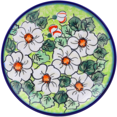 Polish Pottery Plate 7&quot; White Flower Bouquet UNIKAT