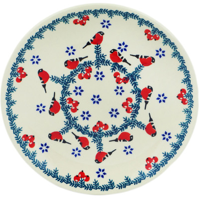 Polish Pottery Plate 7&quot; Winter Bullfinch