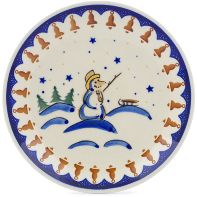 Polish Pottery Plate 7&quot; Winter Snowman