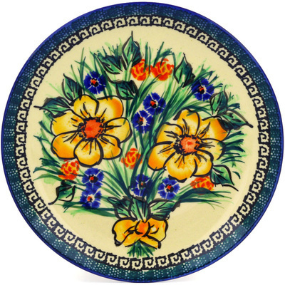 Polish Pottery Plate 7&quot; Yellow Flower UNIKAT
