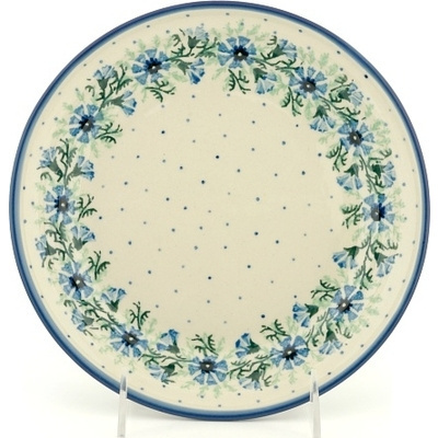 Polish Pottery Plate 8&quot; Blue Bell Wreath