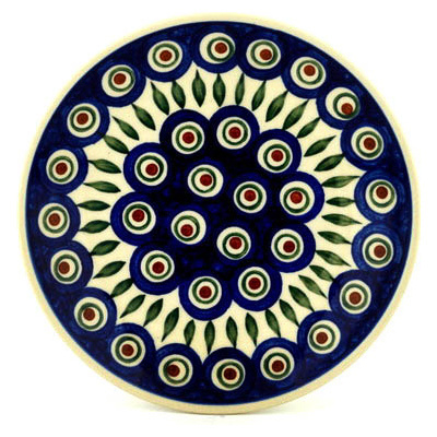 Polish Pottery Plate 8&quot; Blue Peacock