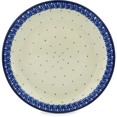 Polish Pottery Plate 8&quot; Blue Polka Dot