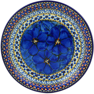 Polish Pottery Plate 8&quot; Cobalt Poppies UNIKAT