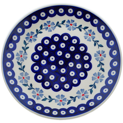 Polish Pottery Plate 8&quot; Peacock Forget-me-not