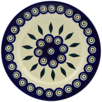 Polish Pottery Plate 8&quot; Peacock