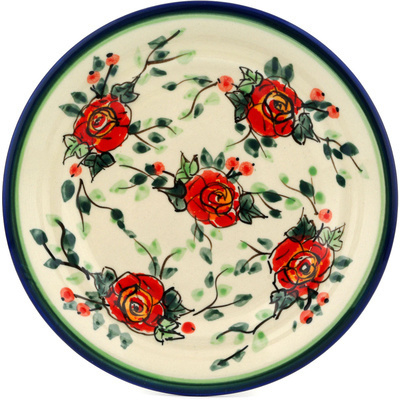 Polish Pottery Plate 8&quot; Polish Roses UNIKAT