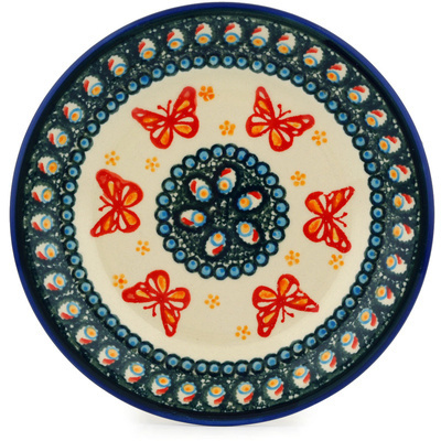 Polish Pottery Plate 8&quot; Red Butterflies