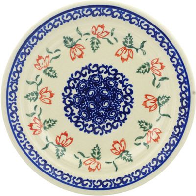 Polish Pottery Plate 8&quot; Red Daystar