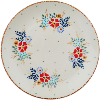 Polish Pottery Plate 8&quot; Rustic Field Flowers Red