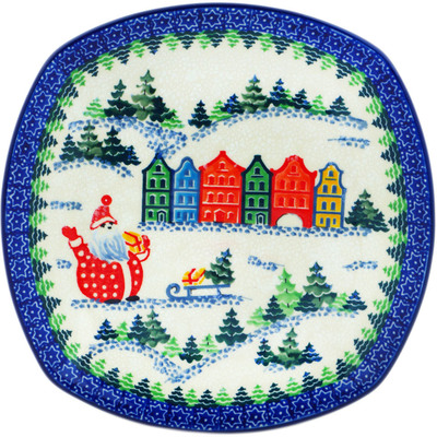 Polish Pottery Plate 8&quot; Santa&#039;s Village UNIKAT