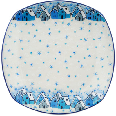 Polish Pottery Plate 8&quot; Snowy Village UNIKAT