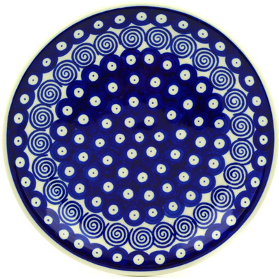 Polish Pottery Plate 8&quot; Swirling Peacock Eyes