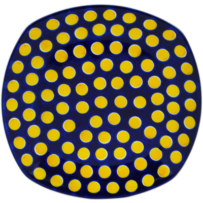 Polish Pottery Plate 8&quot; Yellow Dots