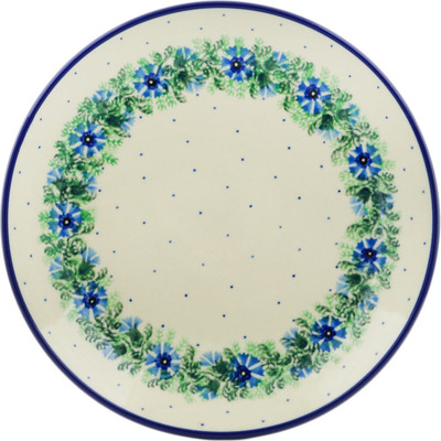 Polish Pottery Plate 9&quot; Blue Bell Wreath