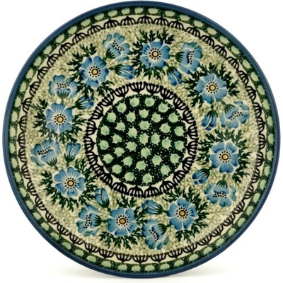 Polish Pottery Plate 9&quot; Blue Burst UNIKAT