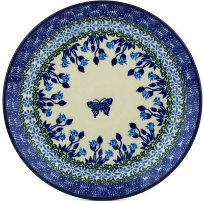 Polish Pottery Plate 9&quot; Blue Butterfly