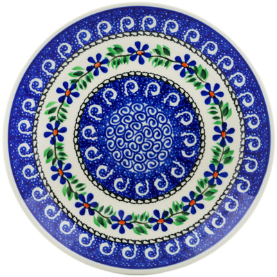 Polish Pottery Plate 9&quot; Blue Daisy Swirls
