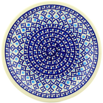Polish Pottery Plate 9&quot; Blue Diamond