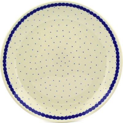 Polish Pottery Plate 9&quot; Blue Polka Dot