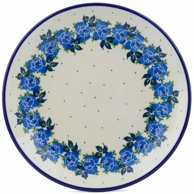Polish Pottery Plate 9&quot; Blue Rose