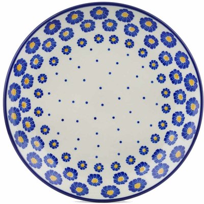 Polish Pottery Plate 9&quot; Blue Zinnia