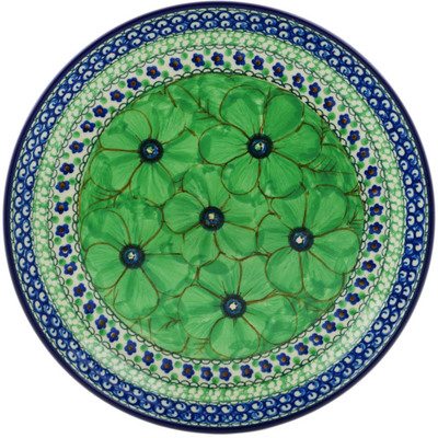 Polish Pottery Plate 9&quot; Green Pansies UNIKAT