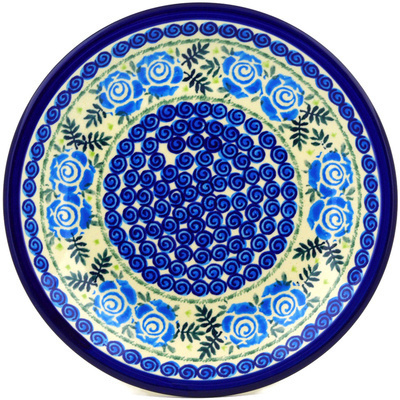 Polish Pottery Plate 9&quot; Lady Blue Roses UNIKAT