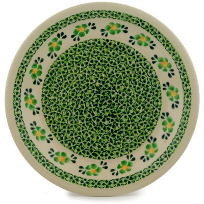 Polish Pottery Plate 9&quot; Lime Flowers