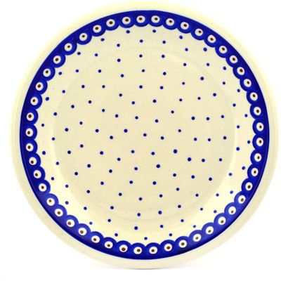 Polish Pottery Plate 9&quot; Peacock Dots