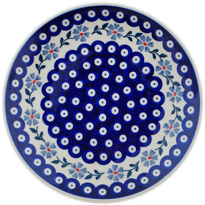 Polish Pottery Plate 9&quot; Peacock Forget-me-not