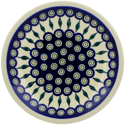 Polish Pottery Plate 9&quot; Peacock Leaves