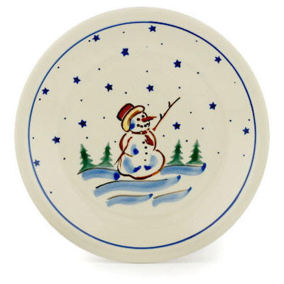 Polish Pottery Plate 9&quot; Winter Snowman