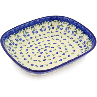 Polish Pottery Platter 10&quot; Cascading Blue Blossoms