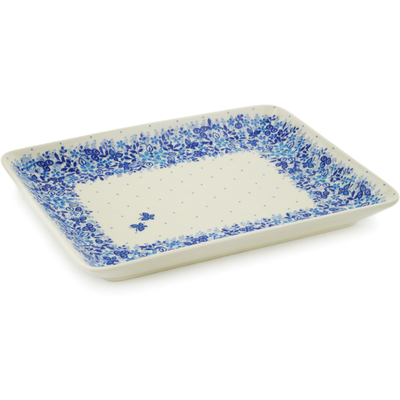 Polish Pottery Platter 10&quot; Delicate Blue UNIKAT