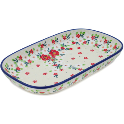 Polish Pottery Platter 10&quot; Festive Mistletoe UNIKAT