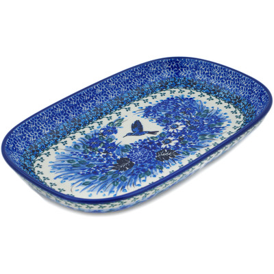 Polish Pottery Platter 10&quot; Hummingbird Blue UNIKAT