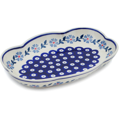 Polish Pottery Platter 10&quot; Peacock Forget-me-not