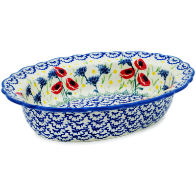 Polish Pottery Platter 10&quot; Poppies And Cornflowers UNIKAT