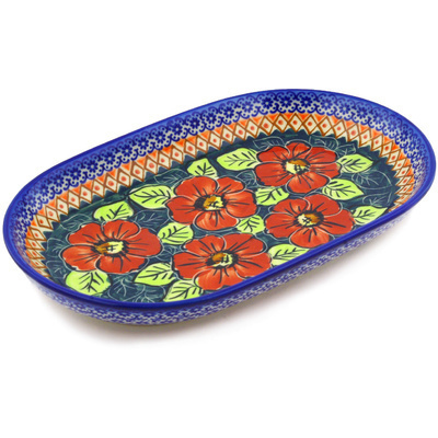 Polish Pottery Platter 11&quot; Autumn Poppies UNIKAT
